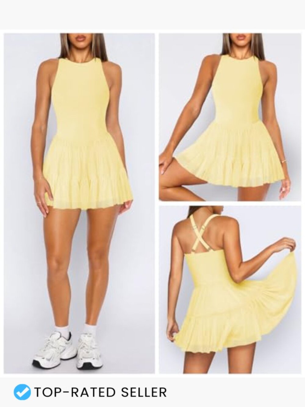 Flowy Pleated Ruffle Tennis Dress Sleeveless Mini Golf Dress with Shorts Pockets - Picture 3 of 6